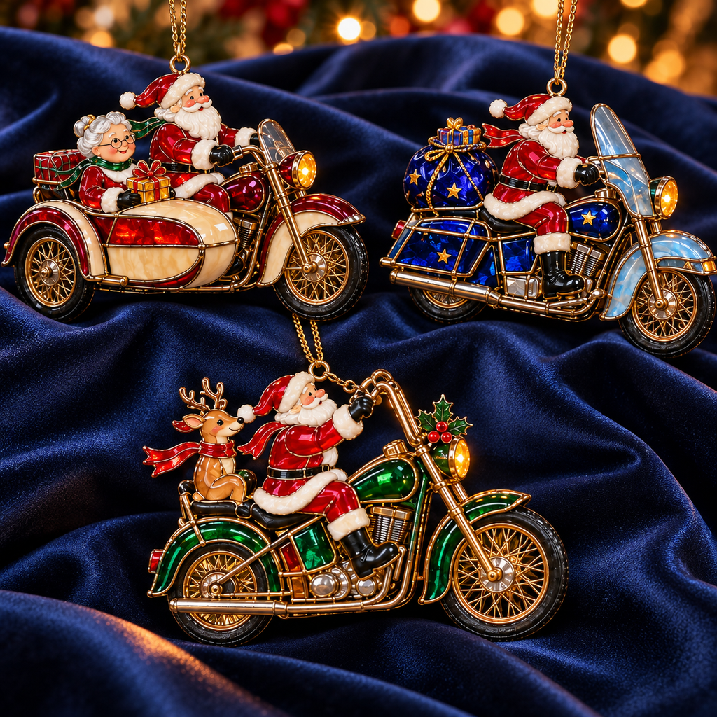 🏍️ 2026 Santa Claus Motorcycle Christmas Ornaments – Set of 6 Vintage Holiday Biker Keepsakes