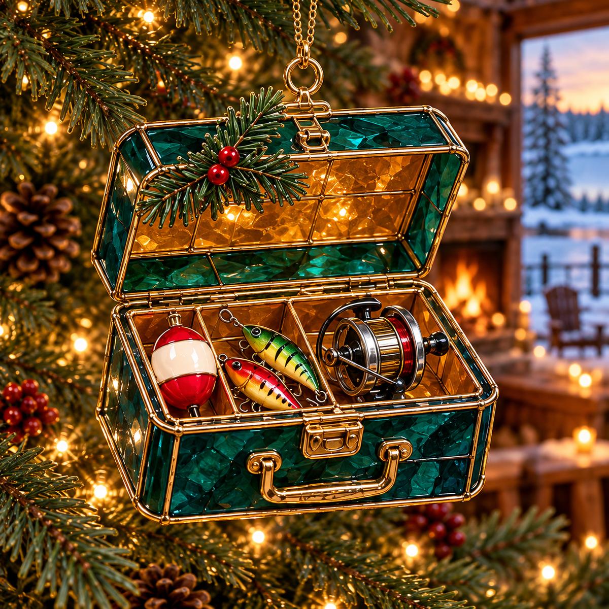 Reel in the Christmas Magic — Vintage Stained Glass–Style Fishing Ornaments, Set of 6