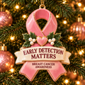 2026 Breast Cancer Awareness Christmas Ornament Set – 6-Piece Pink Ribbon Holiday Keepsake Gift