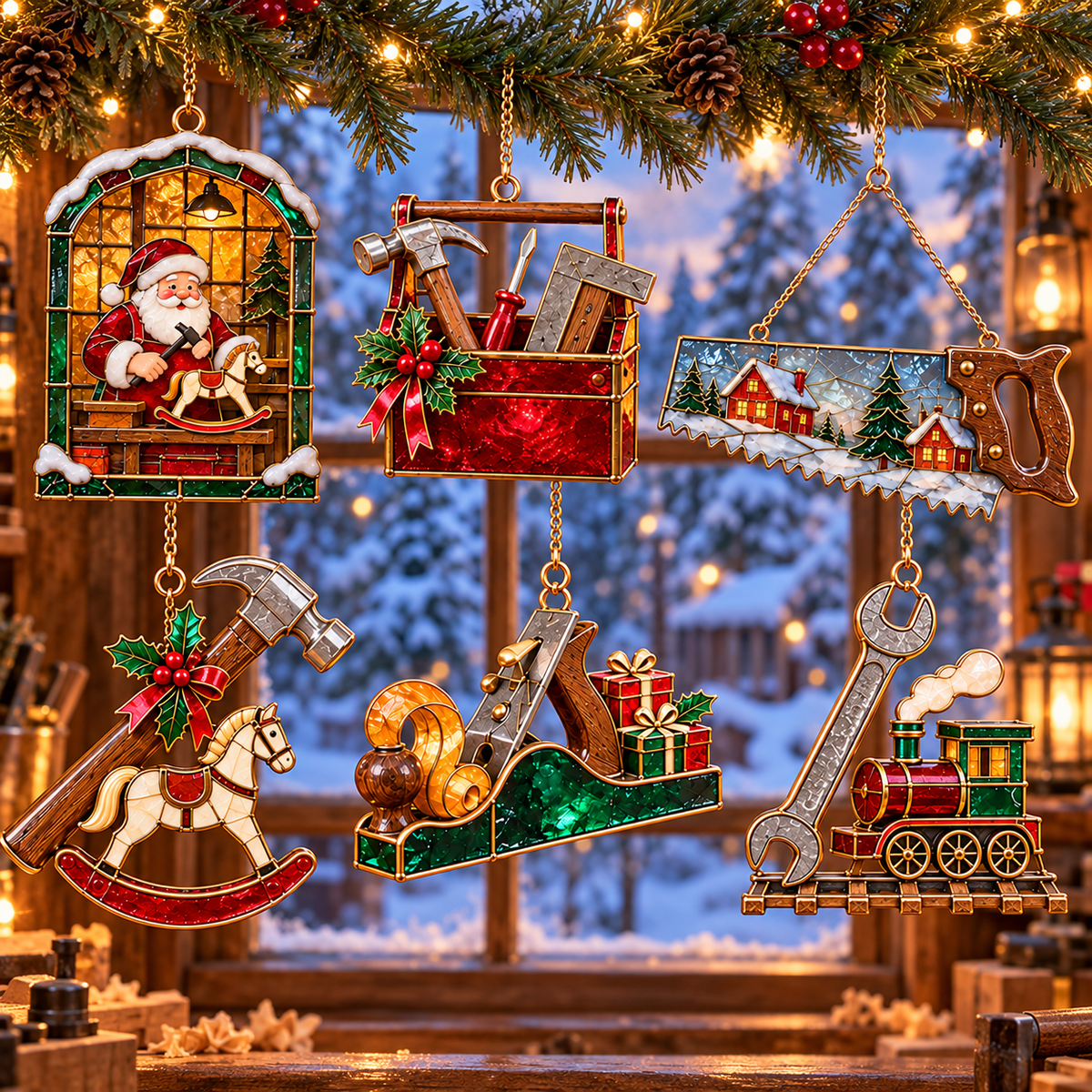 🪚 2026 Christmas Woodworking Ornaments – Set of 6 Festive Carpenter Holiday Keepsakes