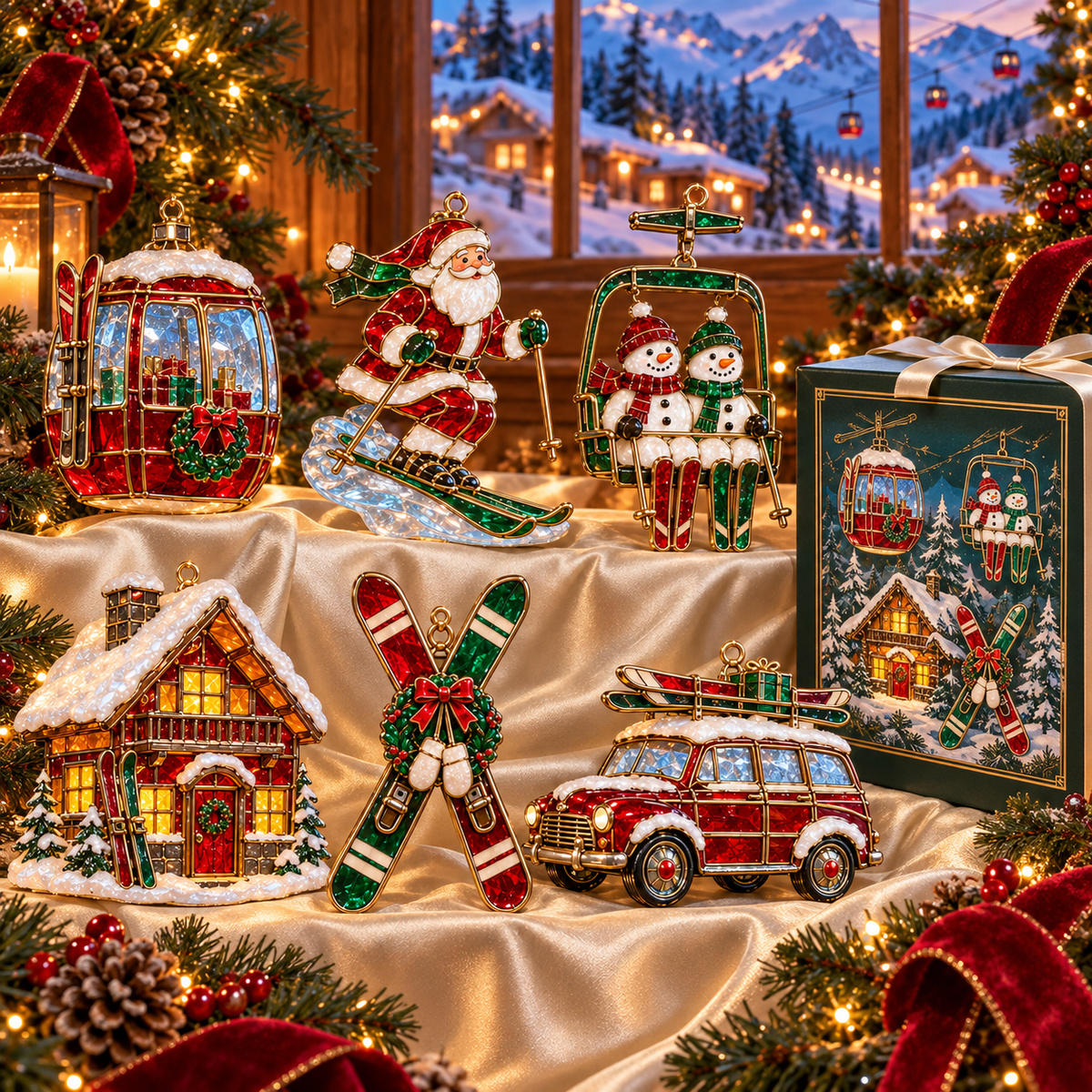 ⛷️ 2026 Christmas Ski Resort Ornaments – Set of 6 Festive Winter Holiday Keepsakes