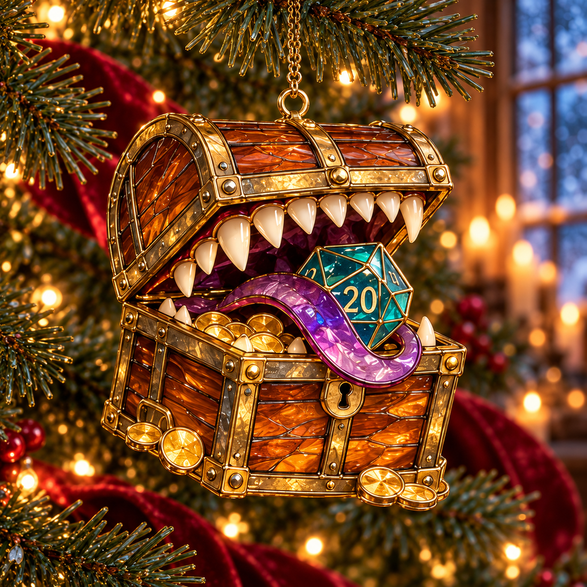 Enchanted Realms – 6-Piece Vintage Stained Glass-Style Fantasy Christmas Ornament Set