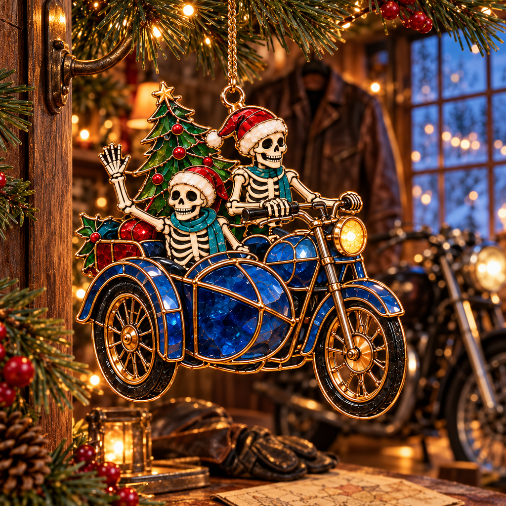 Friends for Eternity – Vintage Stained Glass Style Skeleton Christmas Ornaments, Set of 6