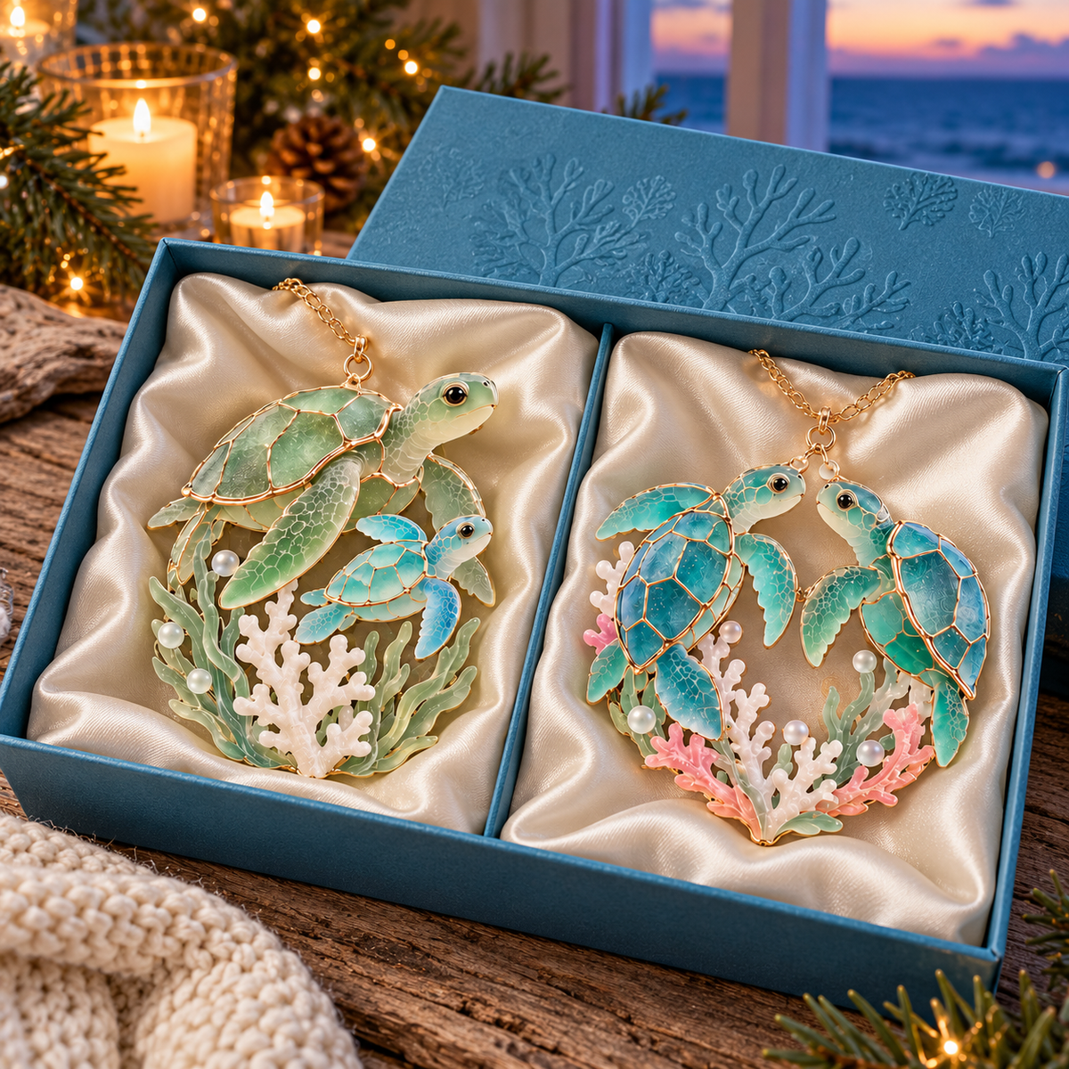 🐢 2026 Ocean Christmas Sea Turtle Ornaments – Set of 6 Coastal Holiday Keepsakes