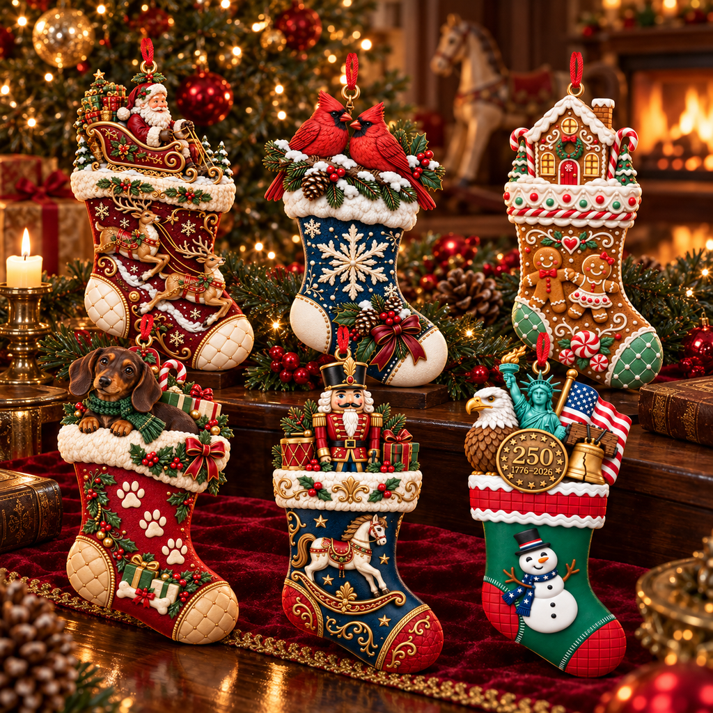 2026 Christmas Storybook Stocking Ornaments – 6-Piece Vintage  Holiday Collection
