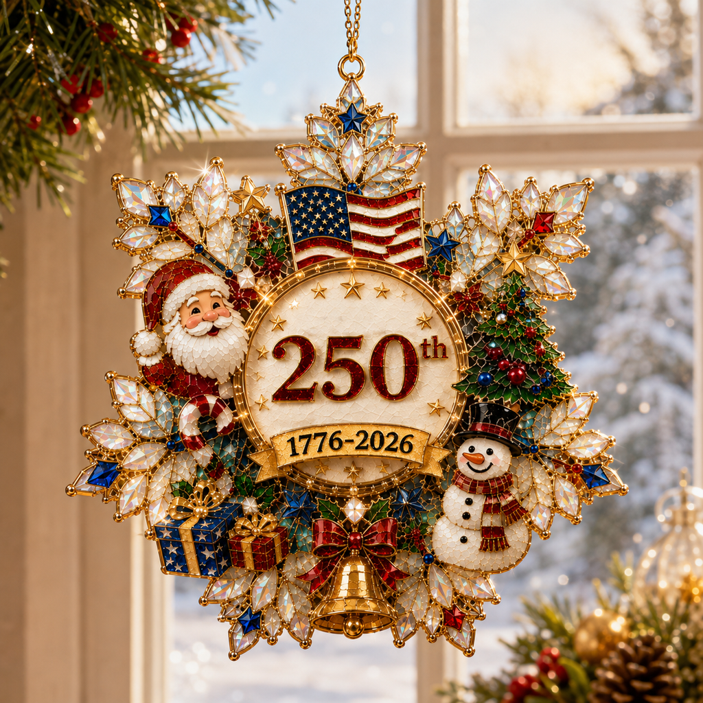USA 250th Anniversary Snowflake Christmas Ornament – Patriotic Holiday Keepsake 1776–2026