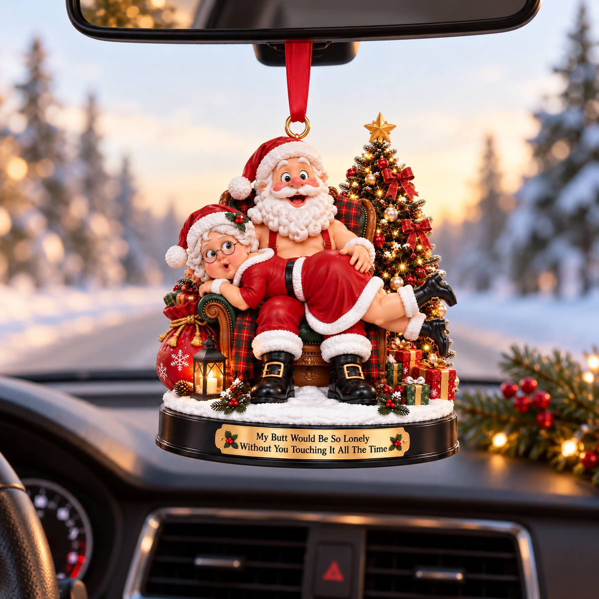 Funny Santa & Mrs. Claus Christmas Ornament – My Butt Would Be So Lonely Without You | Naughty Christmas Gift for Husband, Wife & Couples