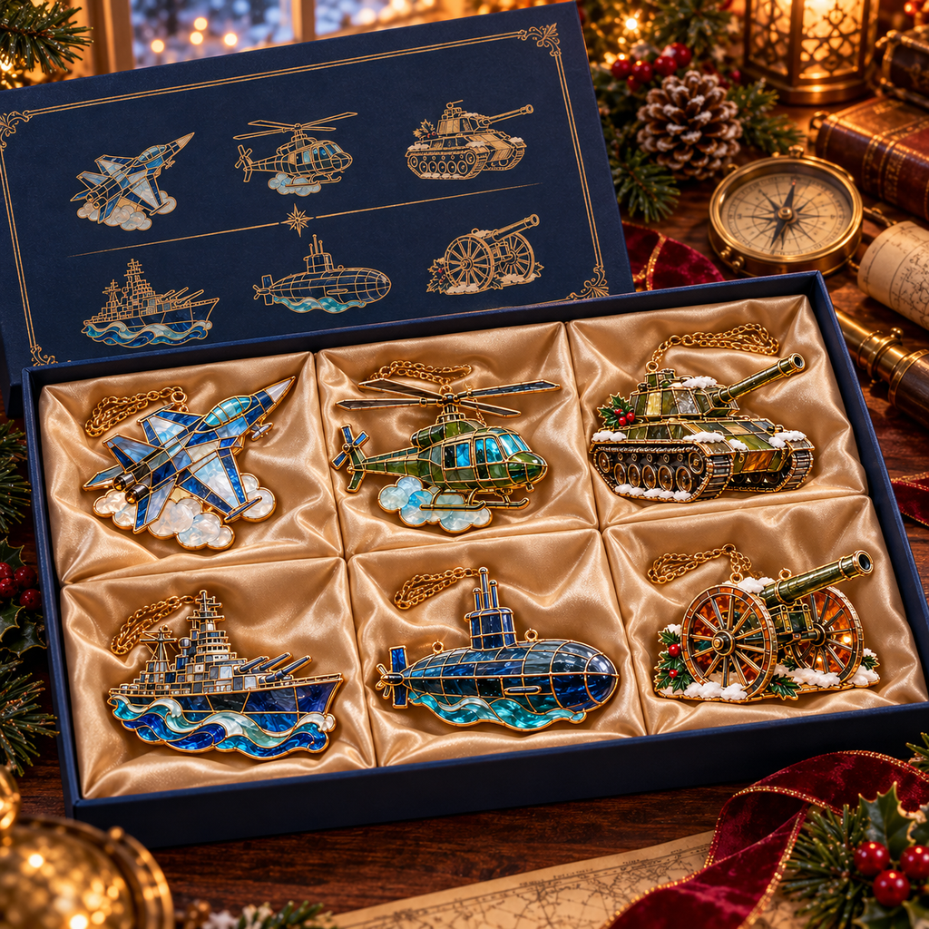 ✨ 2026 Military Stained Glass Christmas Ornaments – Set of 6
