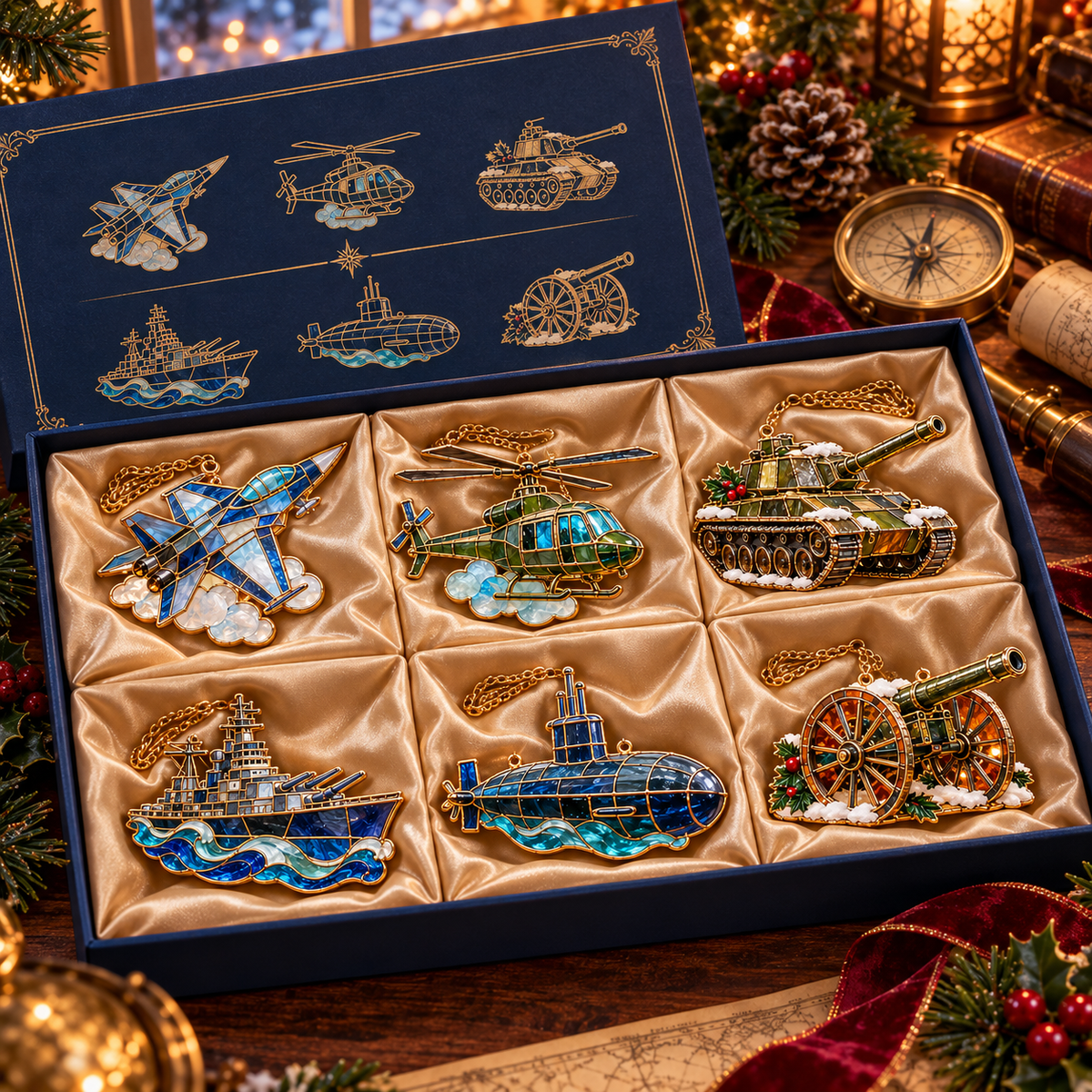 ✨ 2026 Military Stained Glass Christmas Ornaments – Set of 6