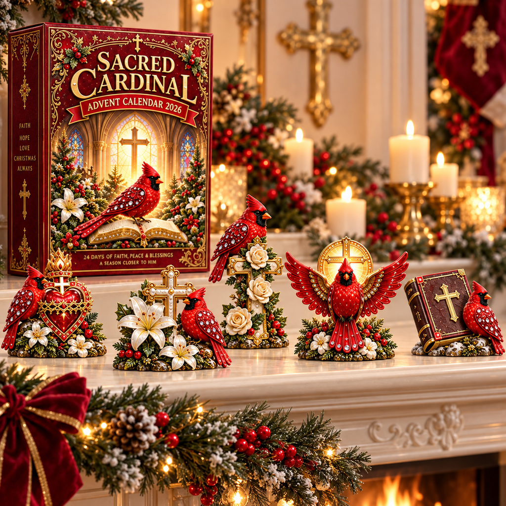 Sacred Cardinal Advent Calendar 2026 – 24 Christian Keepsake Figurines of Faith, Hope & Christmas Blessings