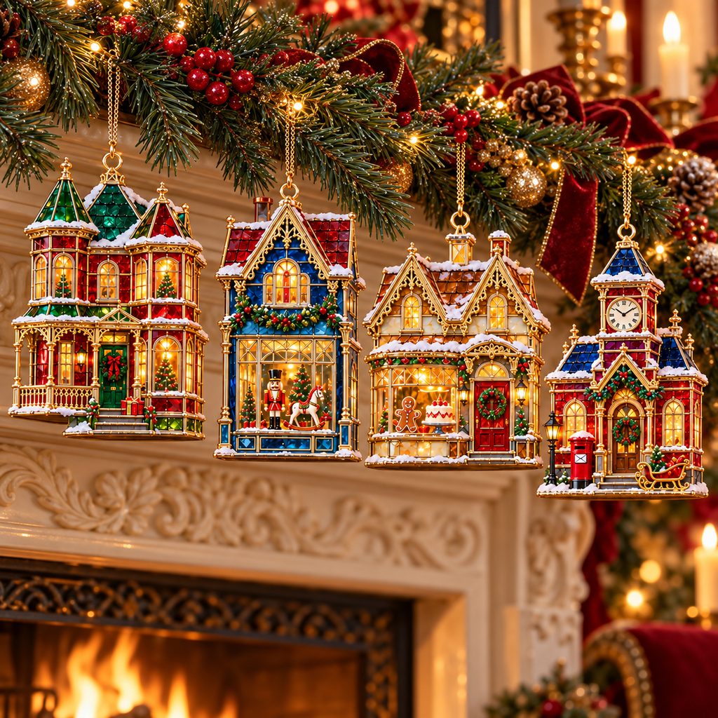 🏘️ 2026 Christmas Village House Ornaments – Set of 6 Vintage Holiday Keepsakes