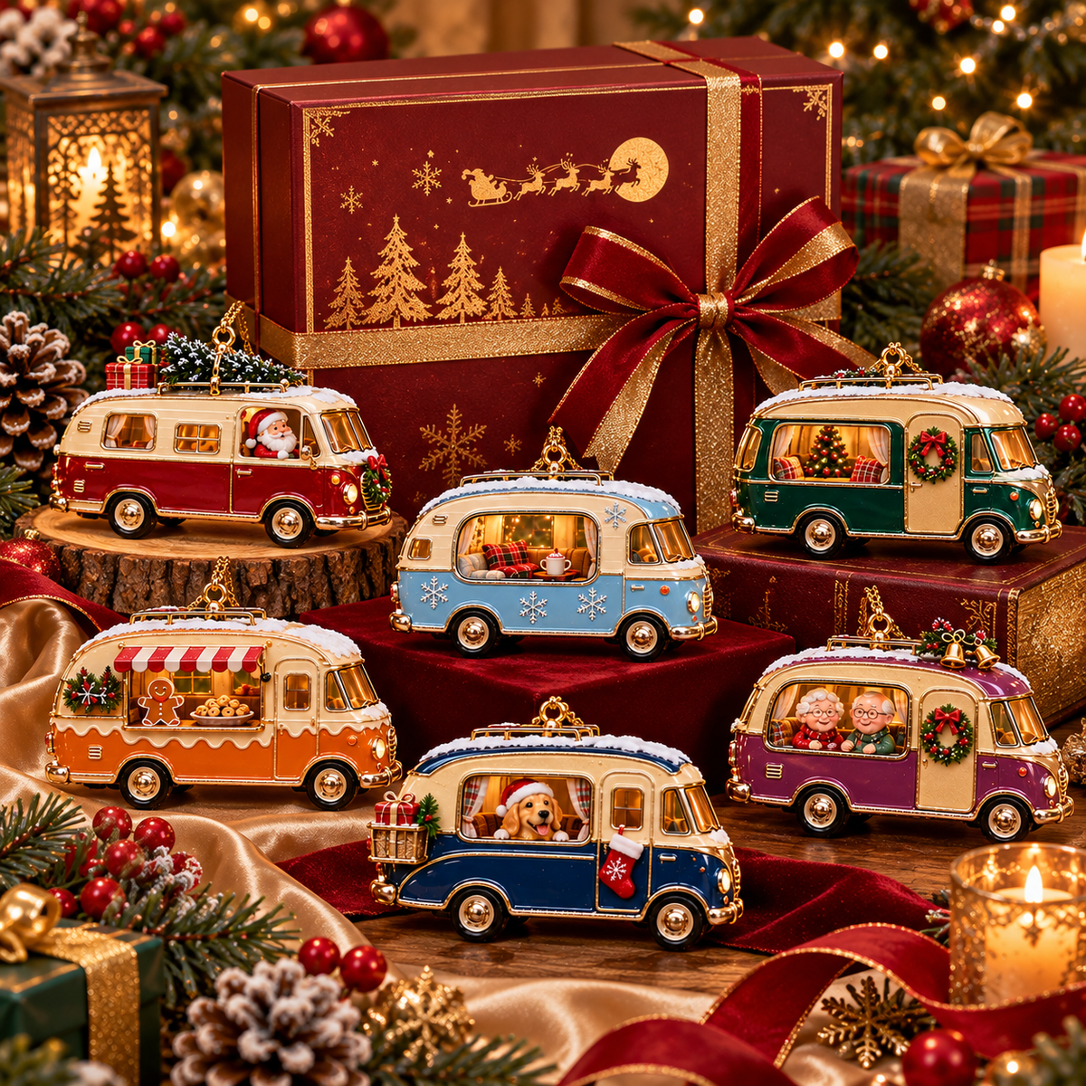 Vintage Christmas Camper Ornaments – 6-Piece Retro Holiday RV Collection | Cozy Christmas Tree Decorations & Heartwarming Keepsake Gifts