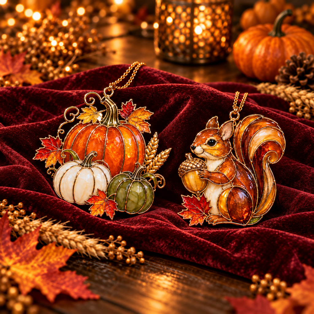 ✨ 2026 Thanksgiving Stained Glass Ornaments – Set of 6
