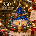 2026 250th Anniversary Stained Glass Christmas Tree Ornament – Santa Sleigh & White House Commemorative Holiday Keepsake, 1776–2026