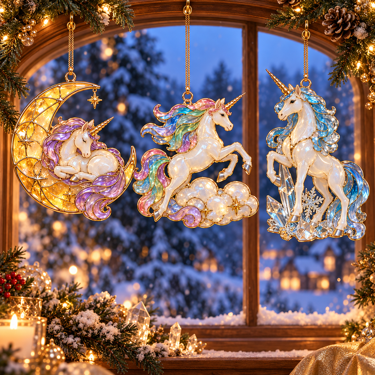 ✨ 2026 Enchanted Stained Glass Unicorn Christmas Ornaments – Set of 6