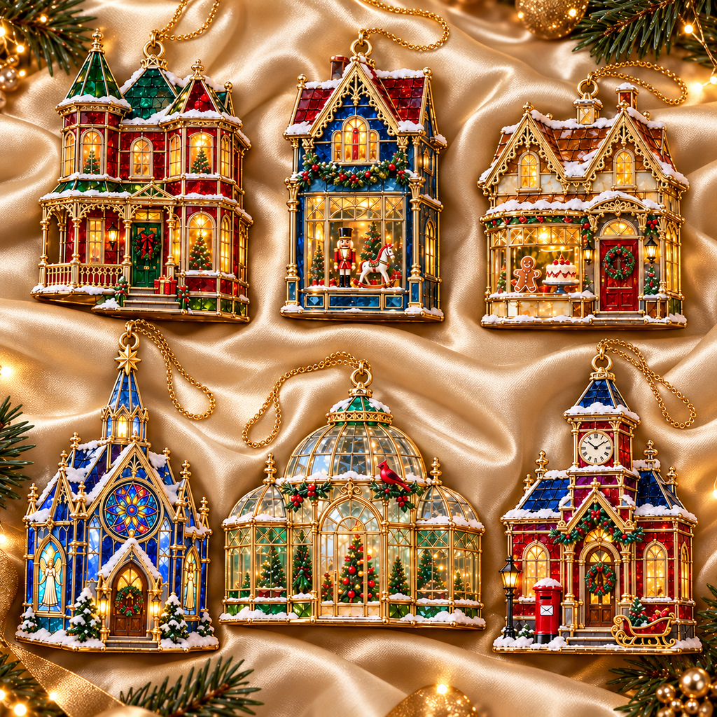 🏘️ 2026 Christmas Village House Ornaments – Set of 6 Vintage Holiday Keepsakes