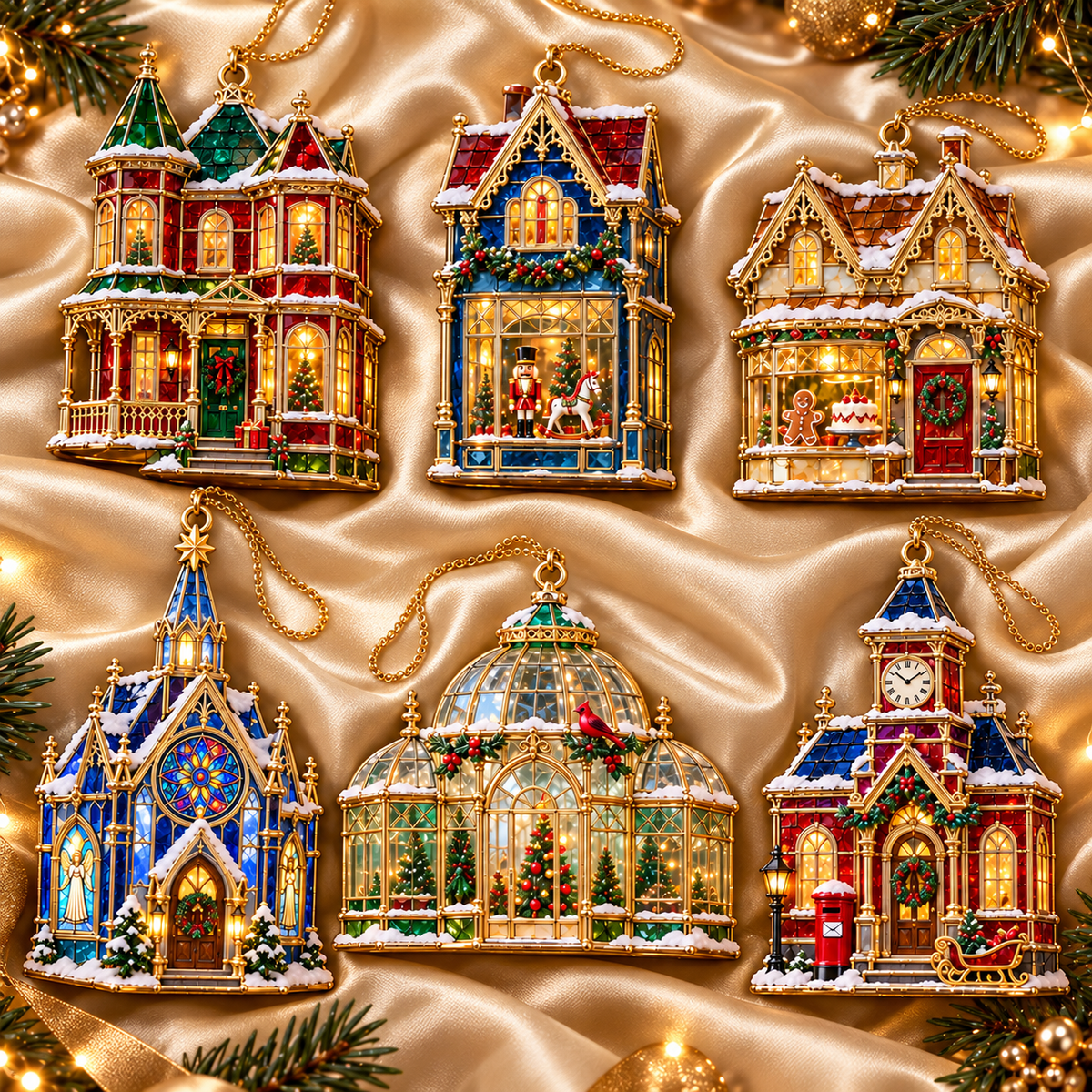 🏘️ 2026 Christmas Village House Ornaments – Set of 6 Vintage Holiday Keepsakes