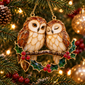 Woodland Christmas Owls – Vintage Stained Glass Style Christmas Ornaments, Set of 6