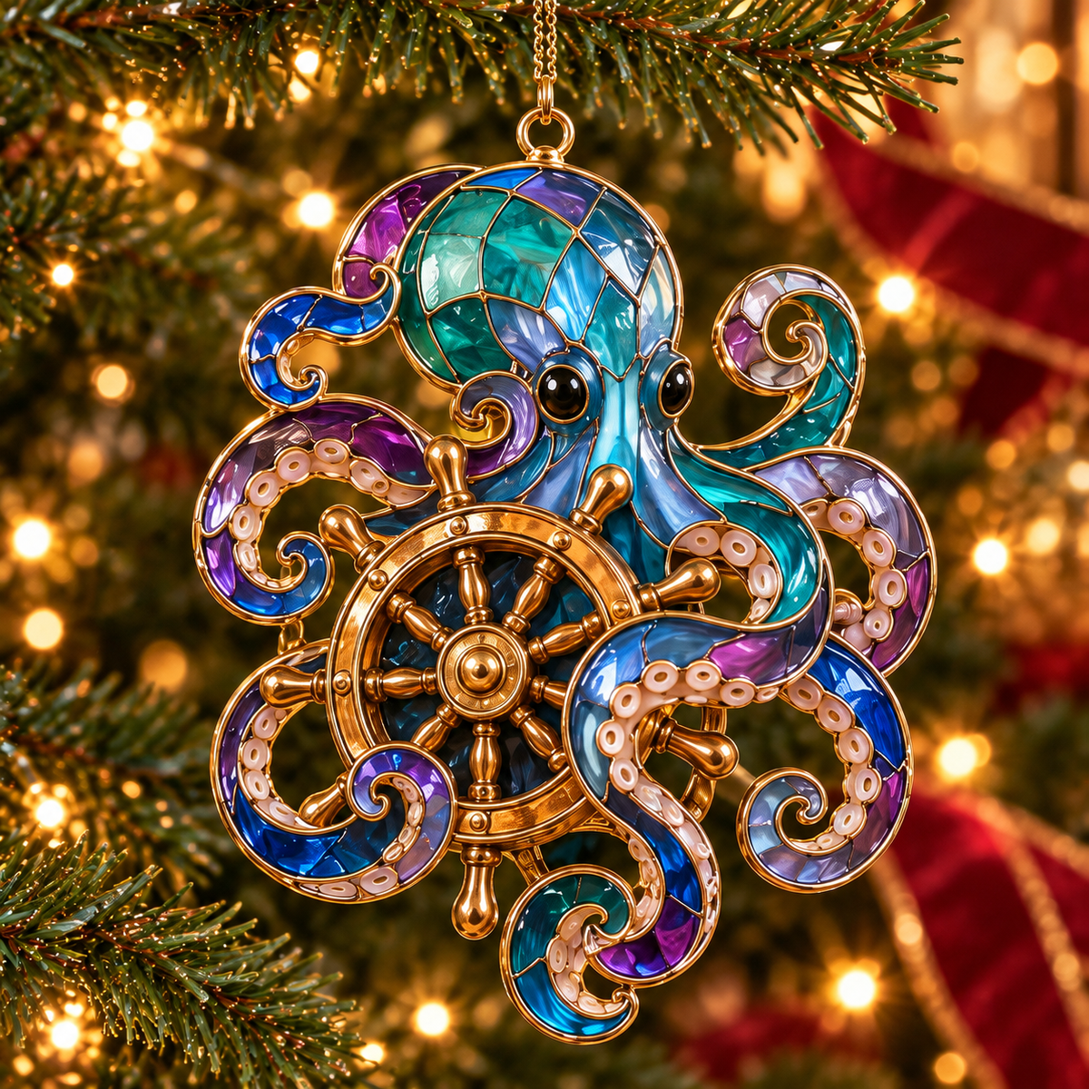 Pirate Adventures – Vintage Stained Glass-Style Christmas Ornaments, Set of 6