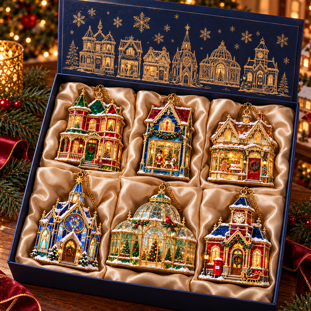 🏘️ 2026 Christmas Village House Ornaments – Set of 6 Vintage Holiday Keepsakes
