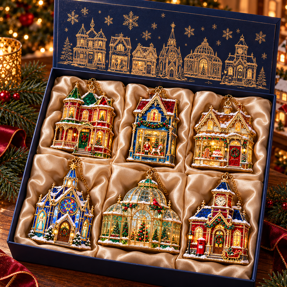 🏘️ 2026 Christmas Village House Ornaments – Set of 6 Vintage Holiday Keepsakes