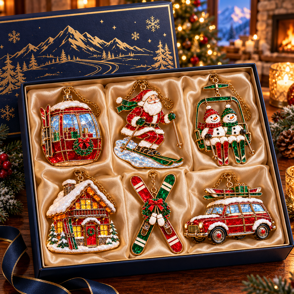 ⛷️ 2026 Christmas Ski Resort Ornaments – Set of 6 Festive Winter Holiday Keepsakes
