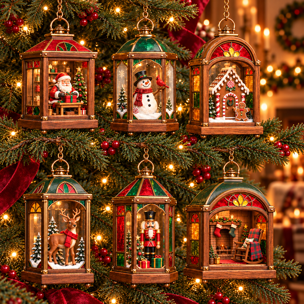 🏮 2026 Christmas Lantern Ornaments – Set of 6 Vintage Holiday Keepsakes