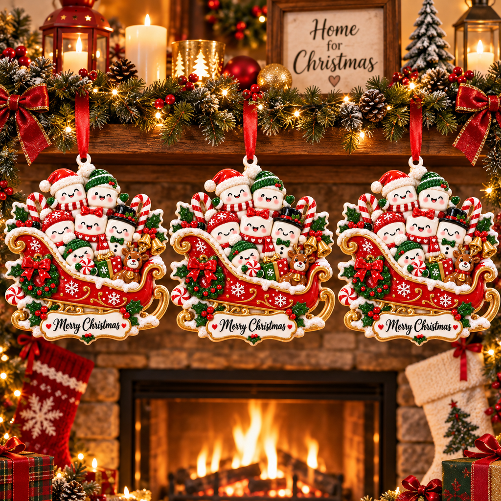 Christmas Marshmallow Family Sleigh Ornament - image 5