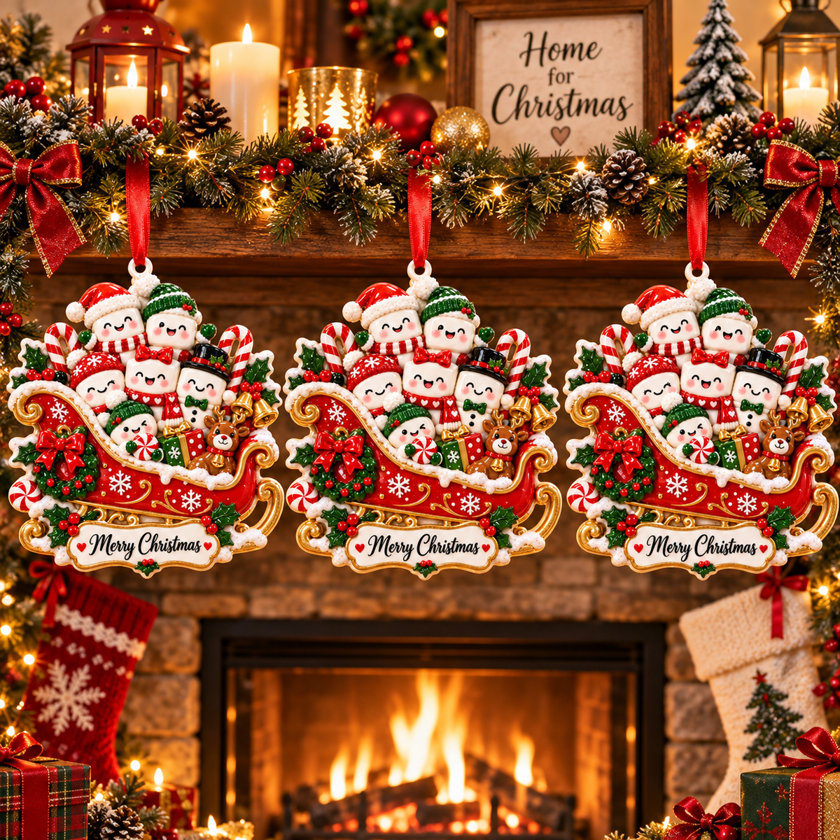 Christmas Marshmallow Family Sleigh Ornament - image 5