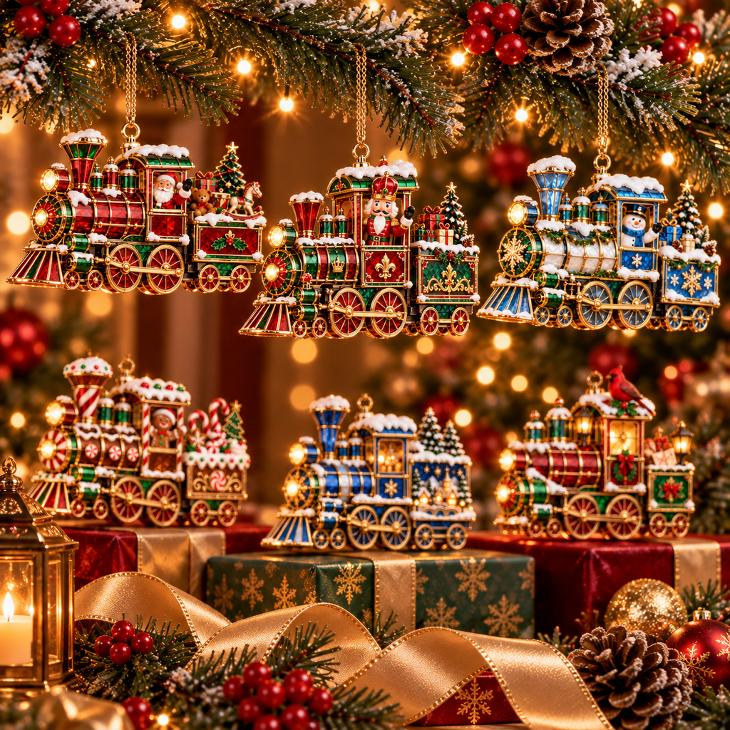 Christmas Magic Express – 6-Piece Vintage Christmas Train Ornament Collection | Santa, Snowman, Nutcracker & More