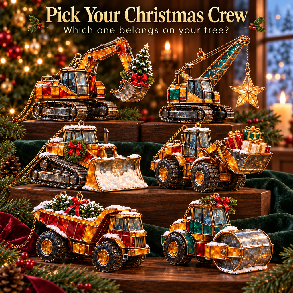 Christmas Construction Crew Ornaments – 6-Piece Heavy Equipment Holiday Gift Set