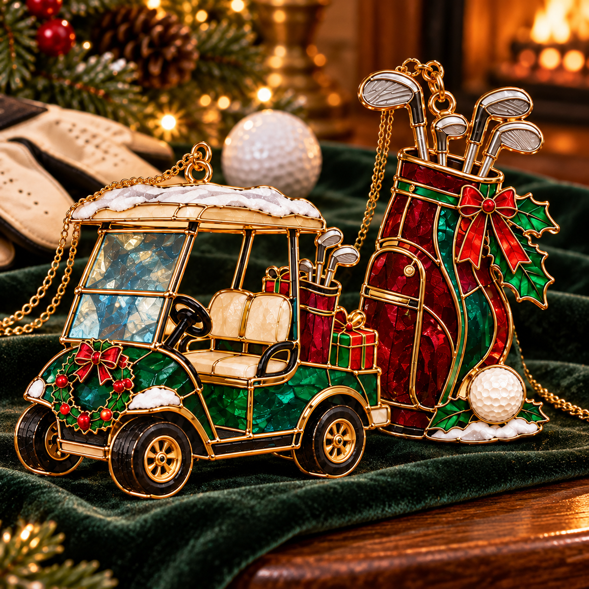 Tee Up the Holidays – Vintage Stained Glass-Style Golf Christmas Ornaments, 6-Piece Set