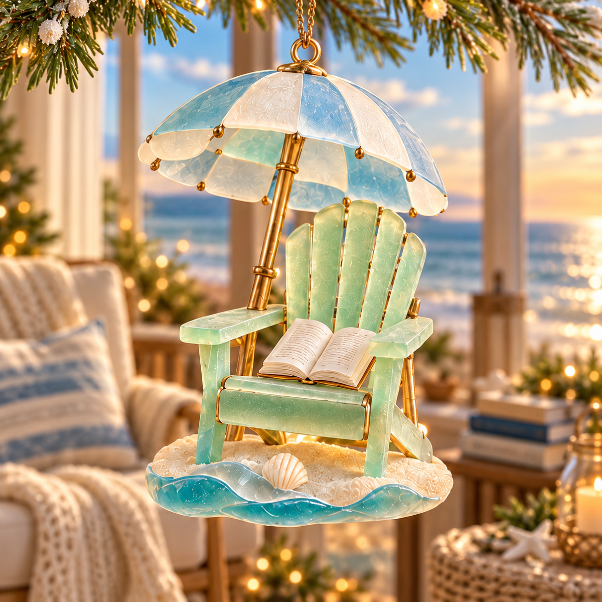 🏖️ 2026 Coastal Christmas Beach Chair Ornaments – Set of 6 Seaside Holiday Keepsakes
