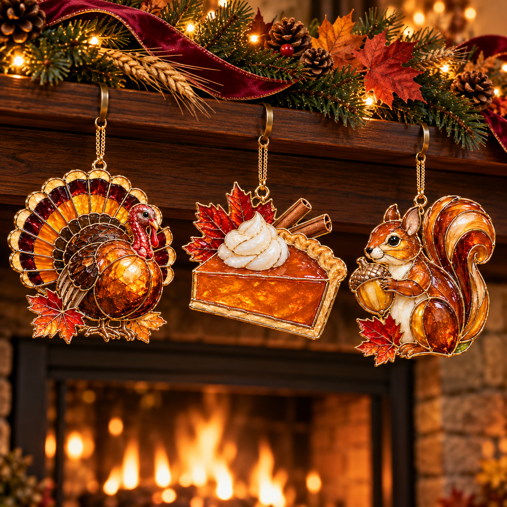 ✨ 2026 Thanksgiving Stained Glass Ornaments – Set of 6