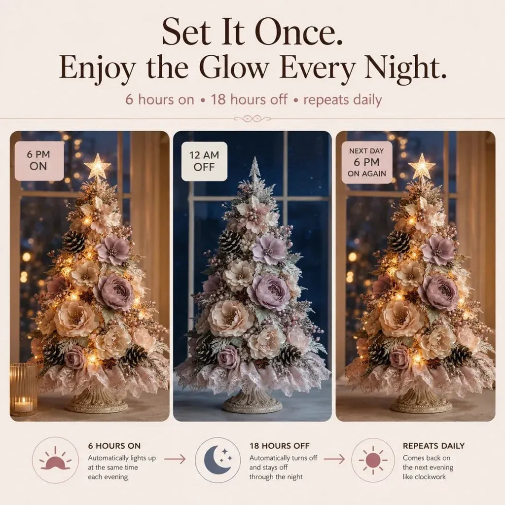 🌸 Pre-Decorated Blush Floral Tabletop Christmas Tree – Cordless Romantic Holiday Decor ✨