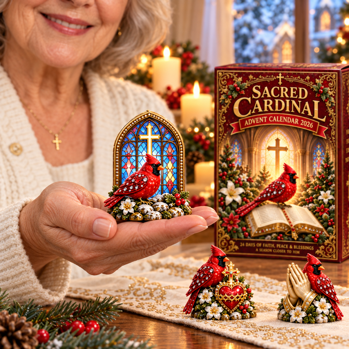Sacred Cardinal Advent Calendar 2026 – 24 Christian Keepsake Figurines of Faith, Hope & Christmas Blessings