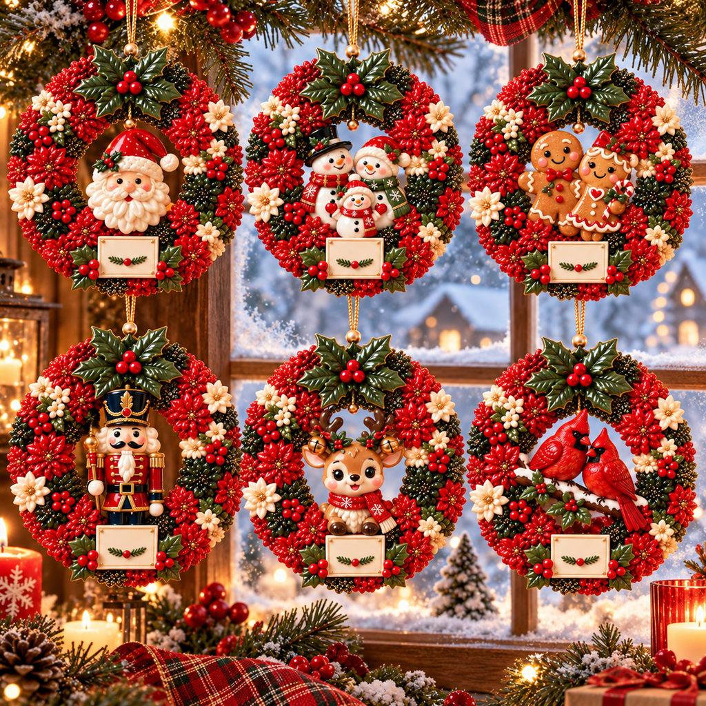 Merry & Bright Christmas Wreath Ornament Collection – 6-Piece  Santa, Snowman, Gingerbread, Nutcracker, Reindeer & Cardinal Christmas Tree Decorations | Festive Holiday Keepsake Gifts