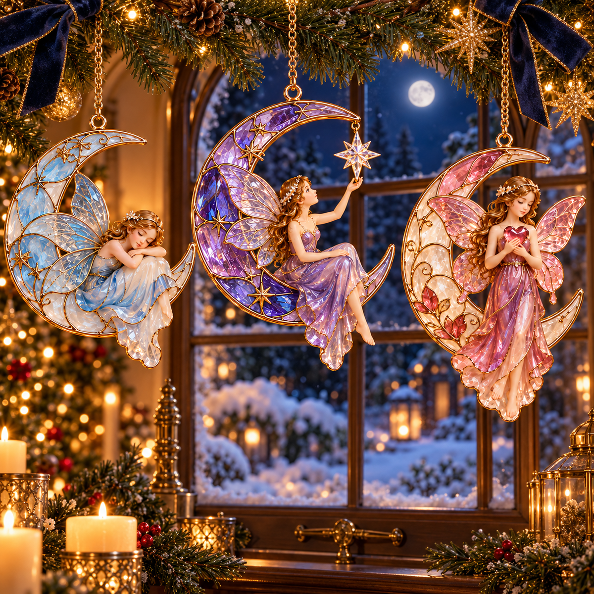 ✨ 2026 Enchanted Moon Fairy Christmas Ornaments – Set of 6