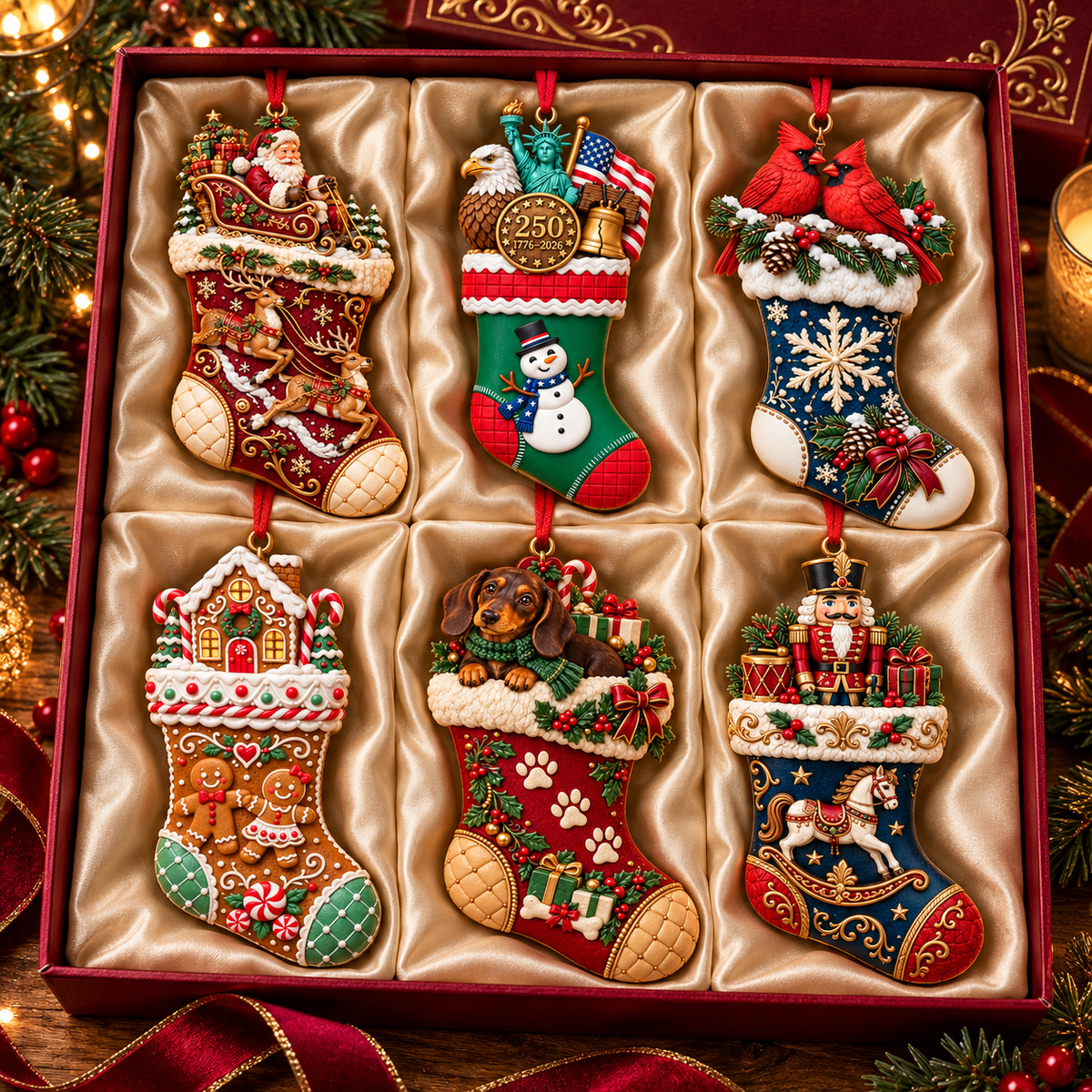 2026 Christmas Storybook Stocking Ornaments – 6-Piece Vintage  Holiday Collection