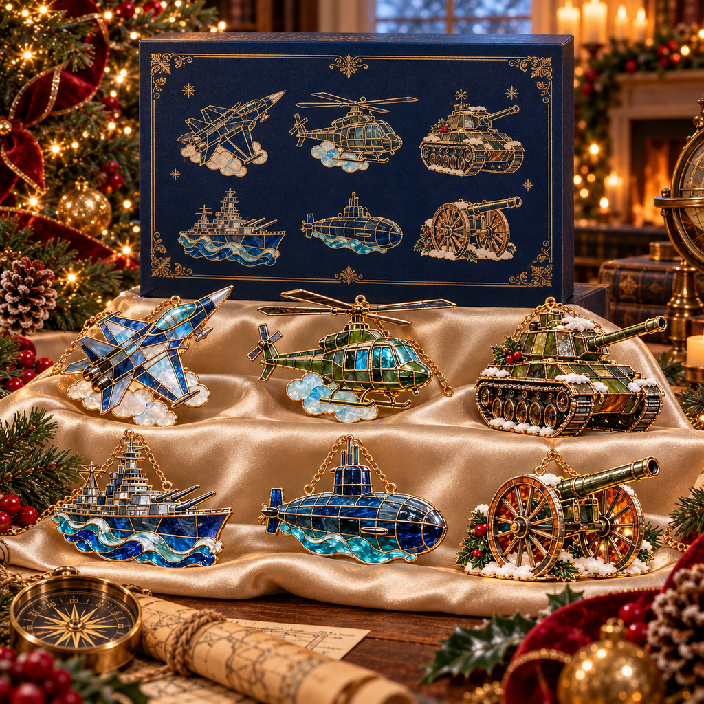 ✨ 2026 Military Stained Glass Christmas Ornaments – Set of 6