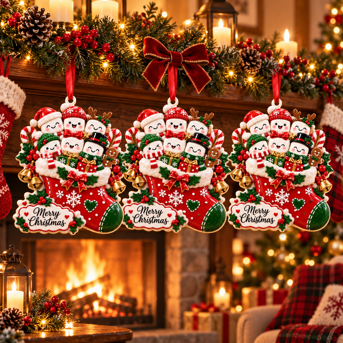 Christmas Marshmallow Family Stocking Ornament - image 8