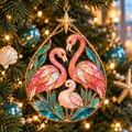 Coastal Christmas Flamingo Ornaments – Vintage Stained-Glass Style, 6-Piece Set