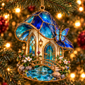 ✨ 2026 Enchanted Stained Glass Mushroom House Christmas Ornaments – Set of 6 | Fairy Cottage, Magical Forest, Moonlight Mushroom & Butterfly House Hanging Decorations | Whimsical Christmas Tree Ornaments & Fairy Garden Gifts