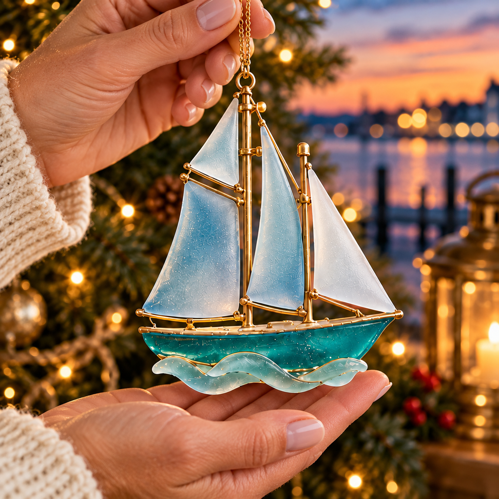 🌊 2026 Coastal Christmas Boat Ornaments – Set of 6 Nautical Holiday Keepsakes