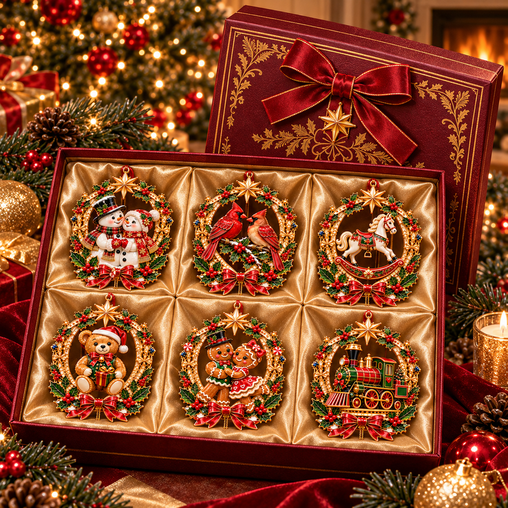 Vintage Christmas Storybook Wreath Ornaments – 6-Piece Festive Keepsake Collection | Christmas Tree Decorations & Heartwarming Holiday Gifts