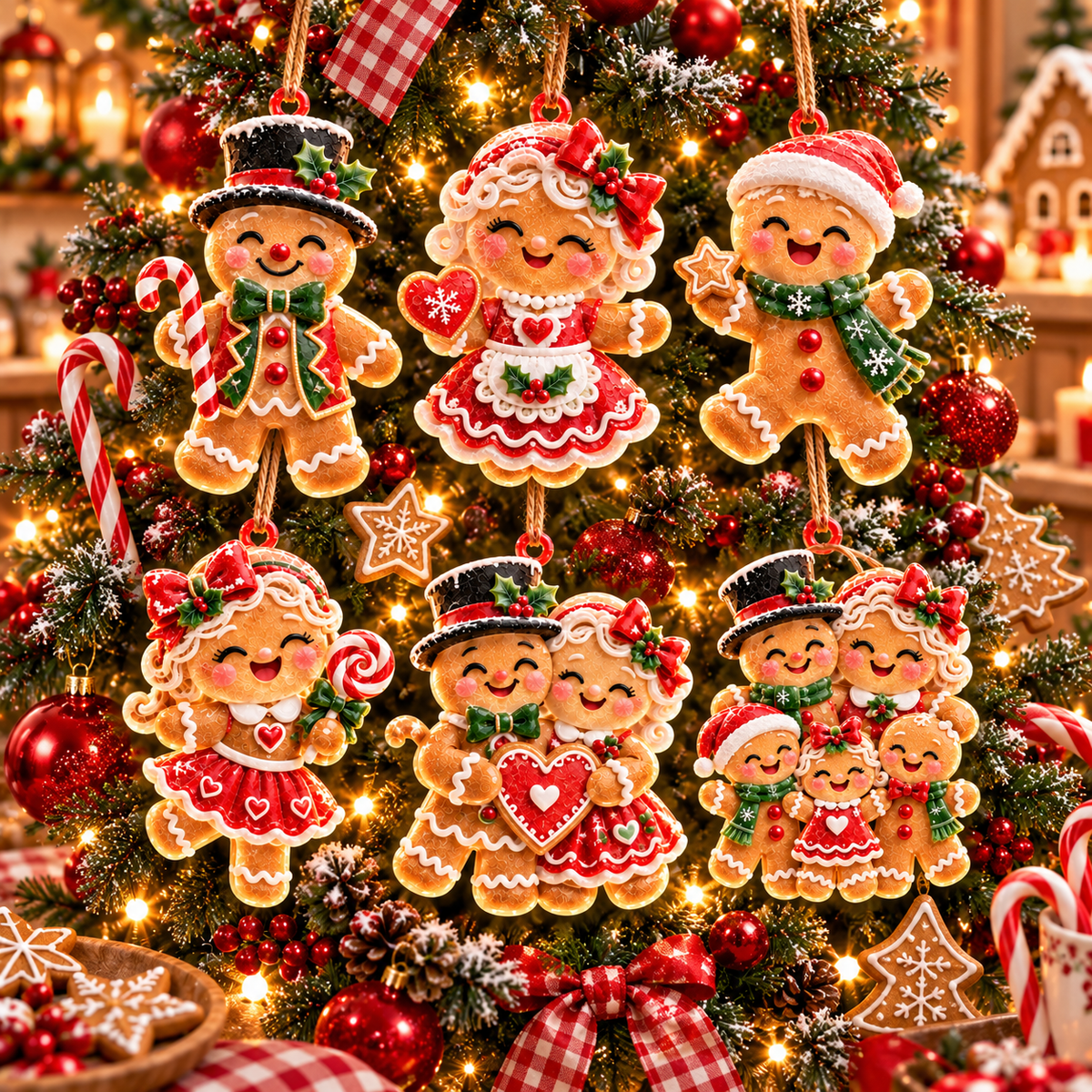 6-Piece Gingerbread Christmas Ornament Collection – Adorable  Gingerbread Family, Couple & Holiday Characters | Festive Christmas Tree Hanging Decorations, Sweet Family Keepsake Gifts