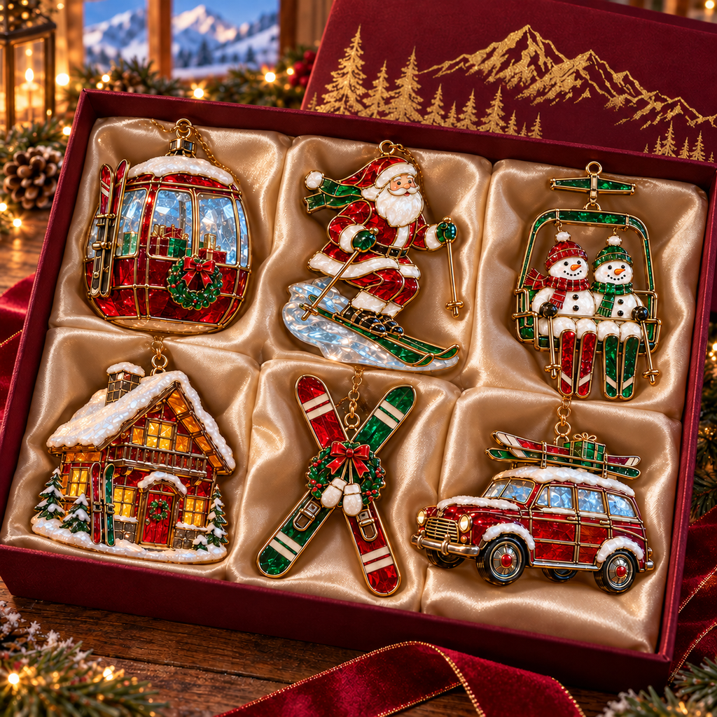 ⛷️ 2026 Christmas Ski Resort Ornaments – Set of 6 Festive Winter Holiday Keepsakes