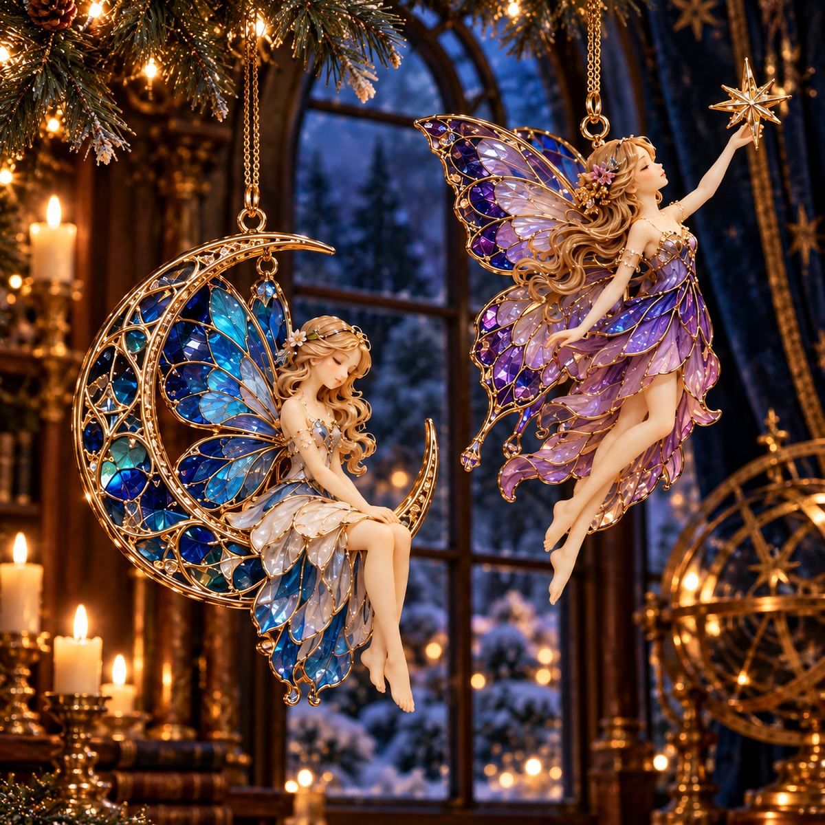 ✨ 2026 Enchanted Stained Glass Fairy Christmas Ornaments – Set of 6