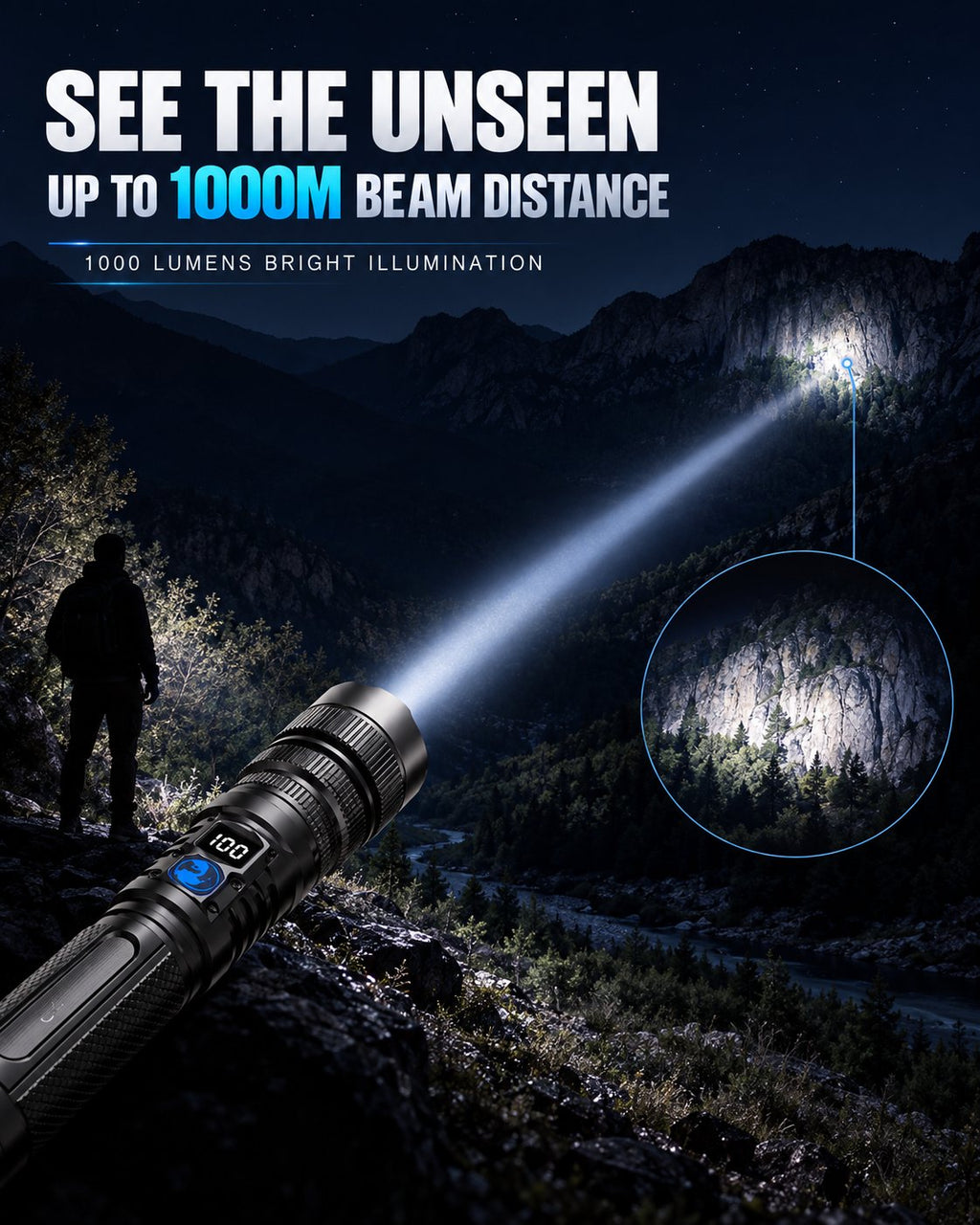🔥 HOT SALE 50% OFF 💎 High-power flashlight: features an aluminum alloy heat-dissipating head and a telescopic zoom design for powerful, concentrated light; includes a digital battery level display.