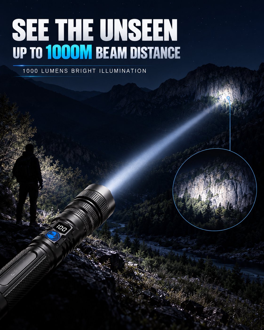 🔥 HOT SALE 50% OFF 💎 High-power flashlight: features an aluminum alloy heat-dissipating head and a telescopic zoom design for powerful, concentrated light; includes a digital battery level display.